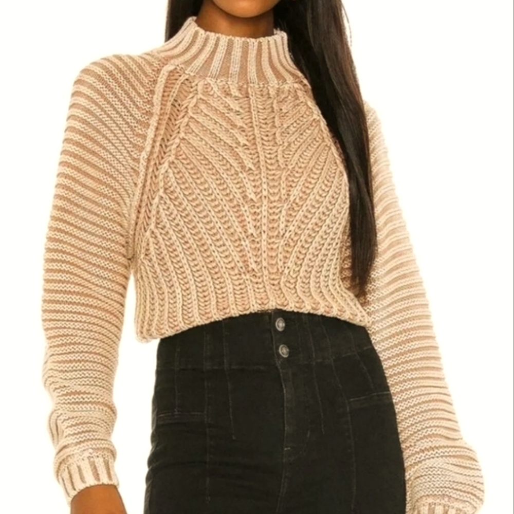 Free People Sweetheart camel mock neck chunky sweater small s tan 100% cotton